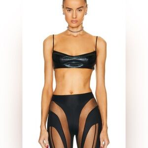 NWT Mugler Shiny Embossed Bra Top in Black size 38 / US 6